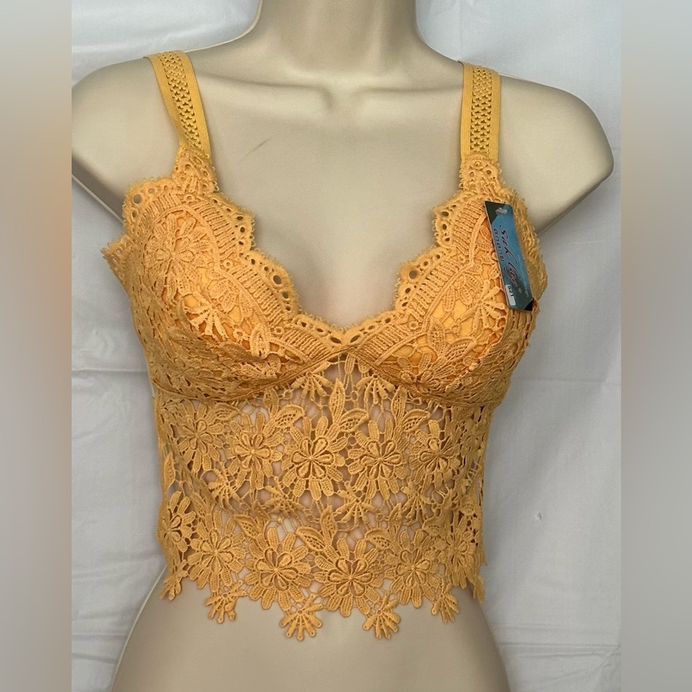 3/$15 Sak Lay| Yellow Lace Bralette Size S